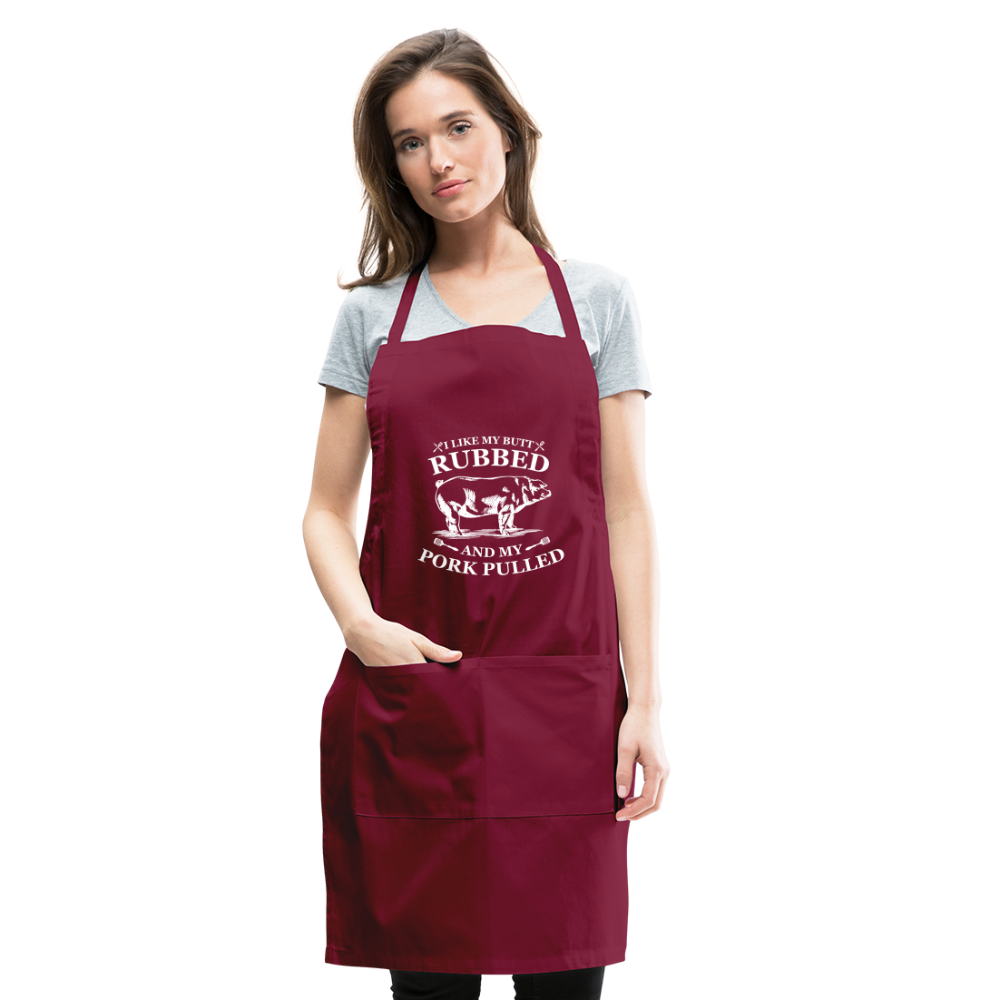 I Like My Butt Rubbed Adjustable Apron - burgundy