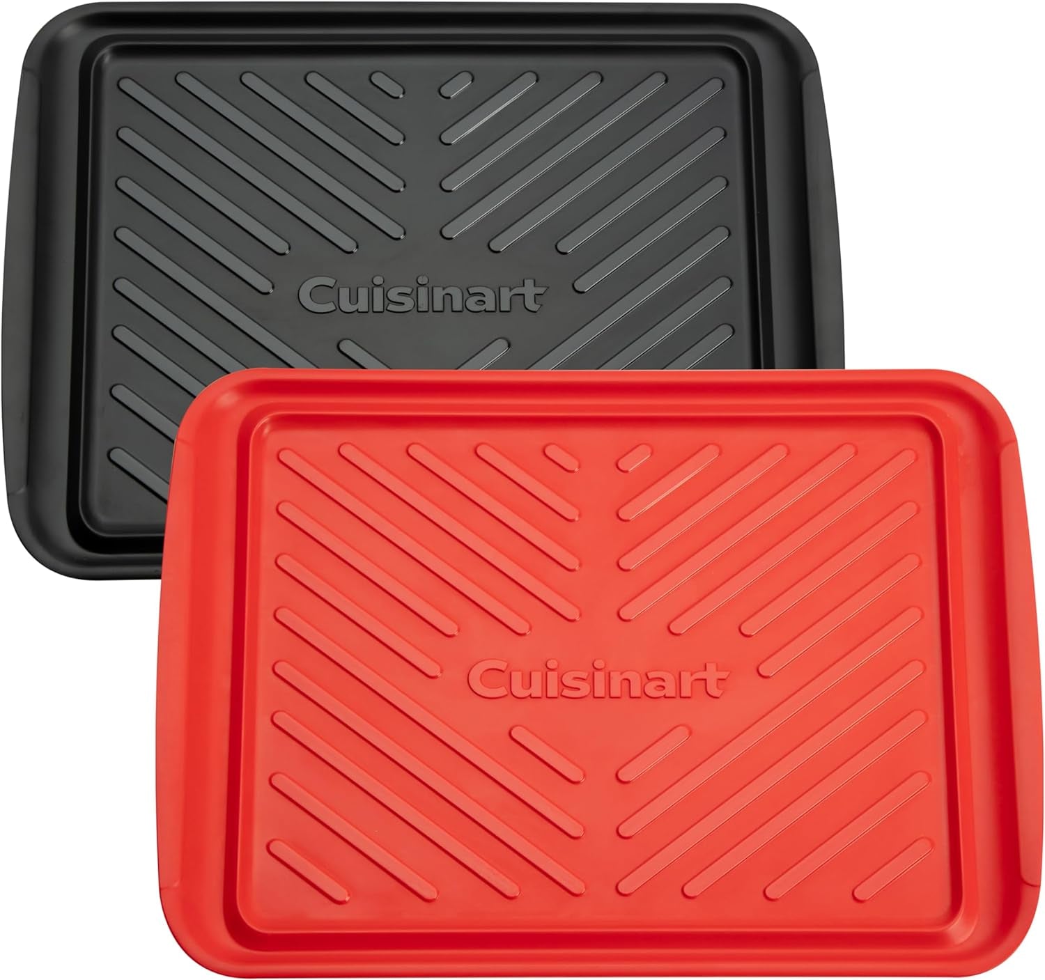 Grilling Prep & Serve Trays, 17X10.5 Inch BBQ Trays Safe for Food Handling, 2 Dishwasher Safe Nesting Trays Black & Red, Perfect Grilling Tray for Cooked & Raw Meat, Fits 6 Burgers