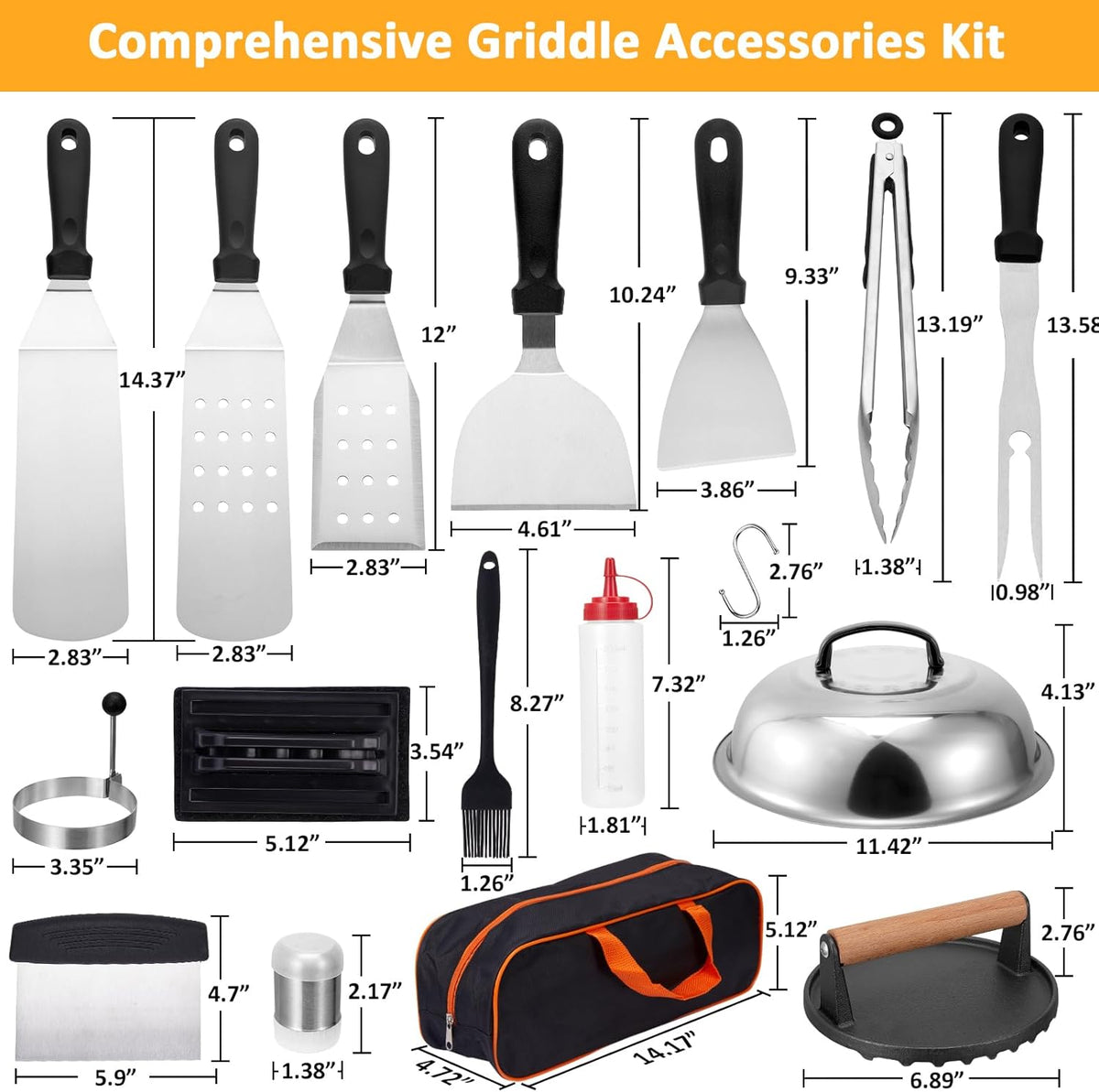 Kit 20 Accessoires Barbecue Blackstone – Spatules, Presse Burger, Dôme Fonte, Brosse, Idéal Plancha