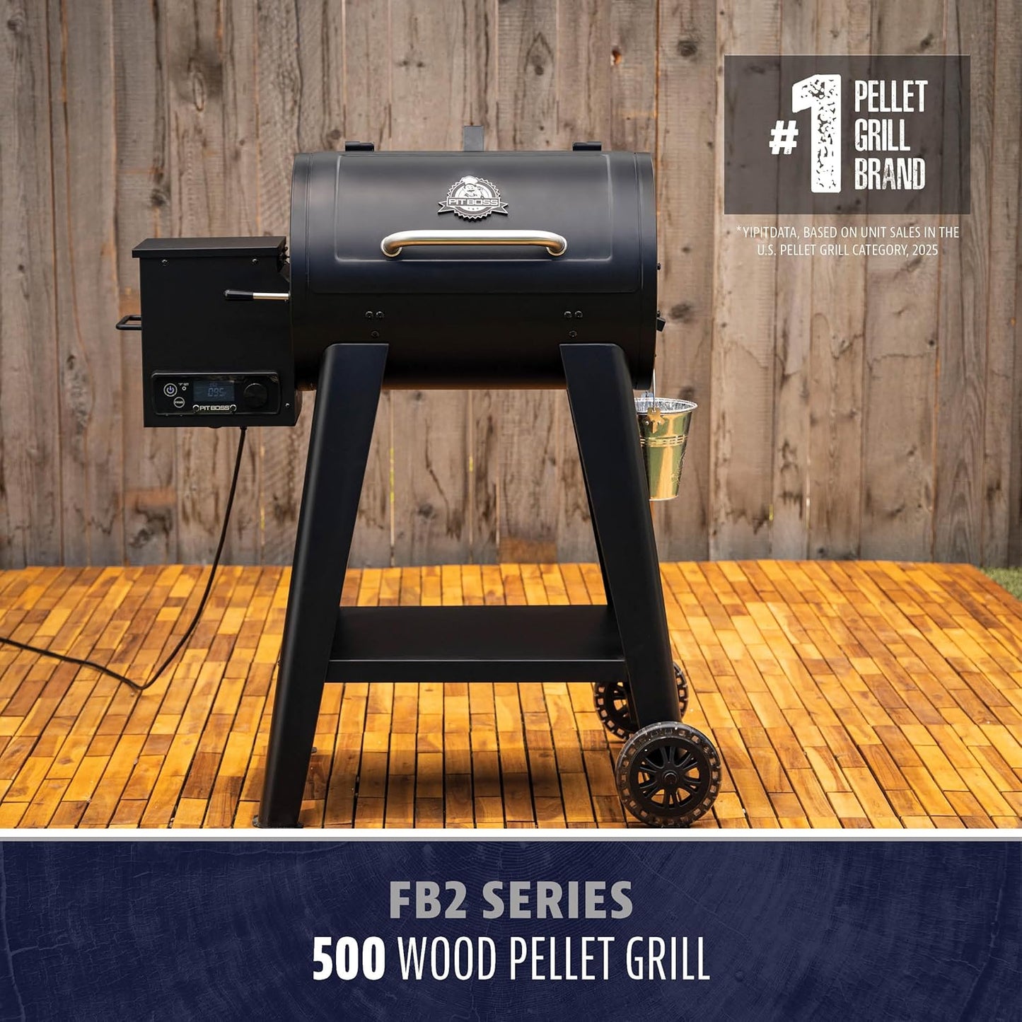 500 FB2 Series Wood Pellet Grill & Smoker with Flame Broiler and LCD Digital Controller, 518-Sq. In. Cooking Space, 180°F to 500°F Temperature Range, Meat Probe, 5 Lb. Pellet Hopper, Black