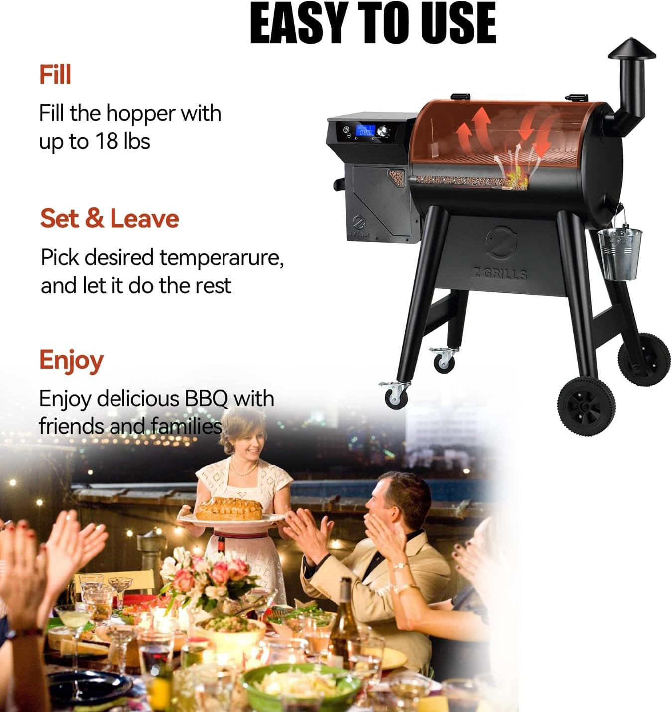 Wood Pellet Grill Smoker with PID 2.0 Controller, 459 SQ.IN, 450°F Max Temperature, 8 In-1 BBQ Grill, LCD Screen, Meat Probes, Rain Cover, Backyard Camping Bake and Roast, 450E