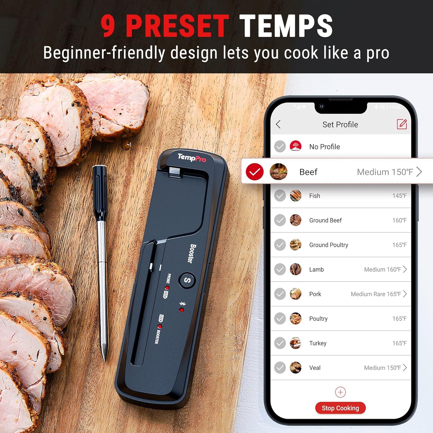 500-Ft-Ranged Wireless Meat Thermometer, Bluetooth Food Thermometer with Temperature Alarm, Digital Cooking Thermometer for Oven, Grill, Kitchen, BBQ, Smoker & Rotisserie