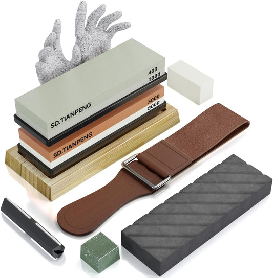 Knife Sharpening Stone - Dual Grit Whetstone 400/1000 3000/8000, Knife Sharpening Stone Set,  Knife Sharpener Tool,Easy to Use