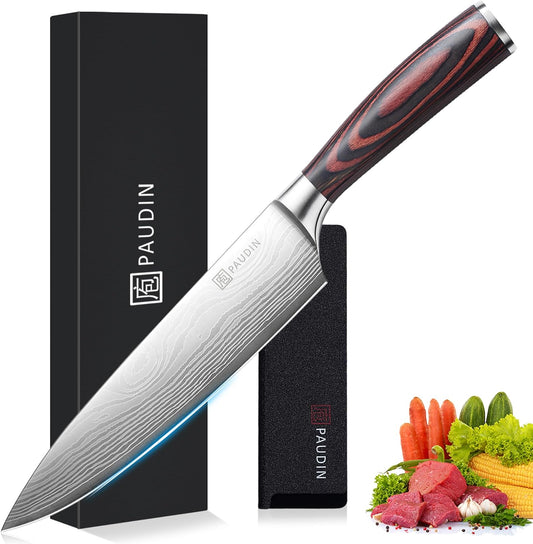 Chef Knife, 8 Inch High Carbon Stainless Steel Sharp Kitchen Knife with Ergonomic Handle, Gift Box for Family & Restaurant