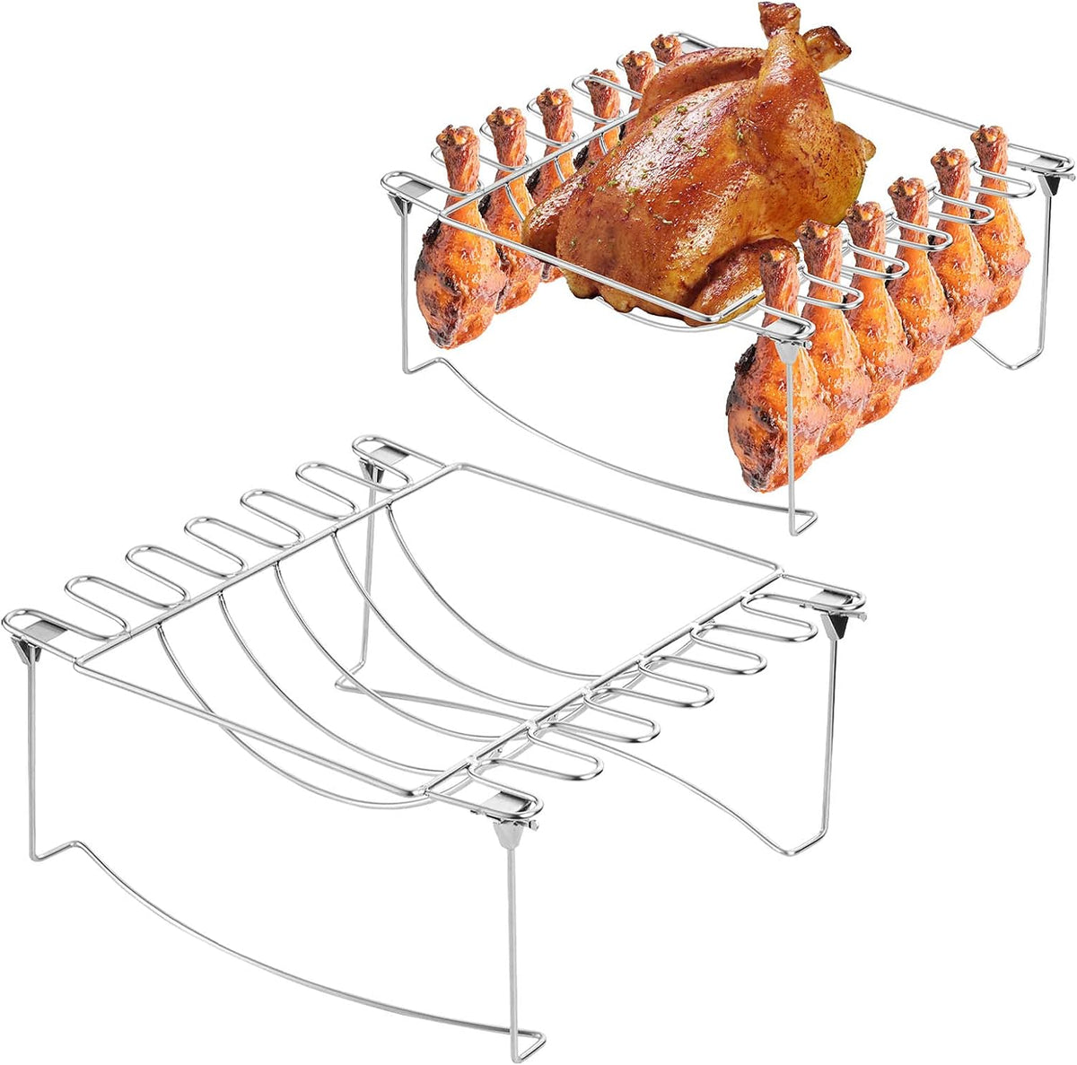 Academy Barbecue Racks 3-In-1 Rib Rack for Smoking & Chicken Leg Rack for Grill - Holds 6 Lar ...