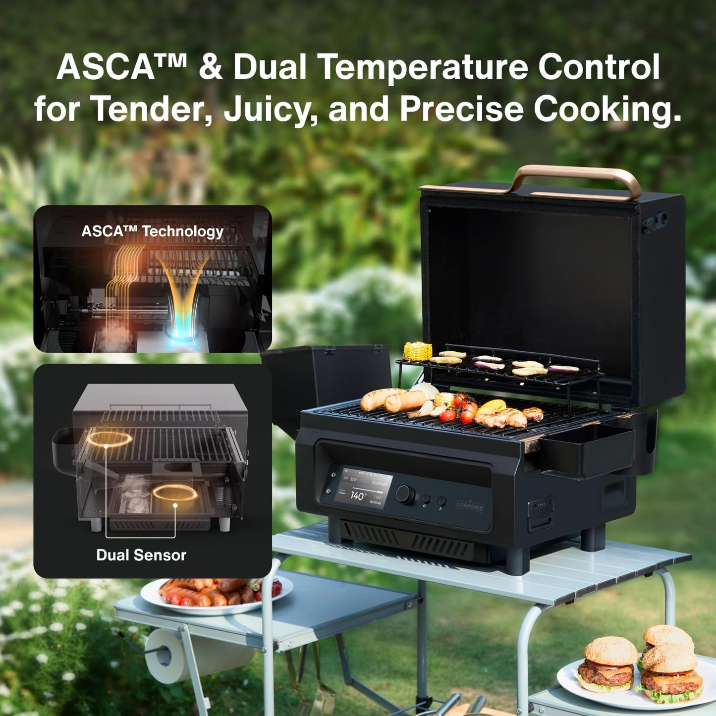Guga's Essential V2 – Smart Portable Wood Pellet Grill & Smoker with Wi-Fi Control, 8-in-1 Versatility, and Effortless Cleanup for Perfect Family BBQs