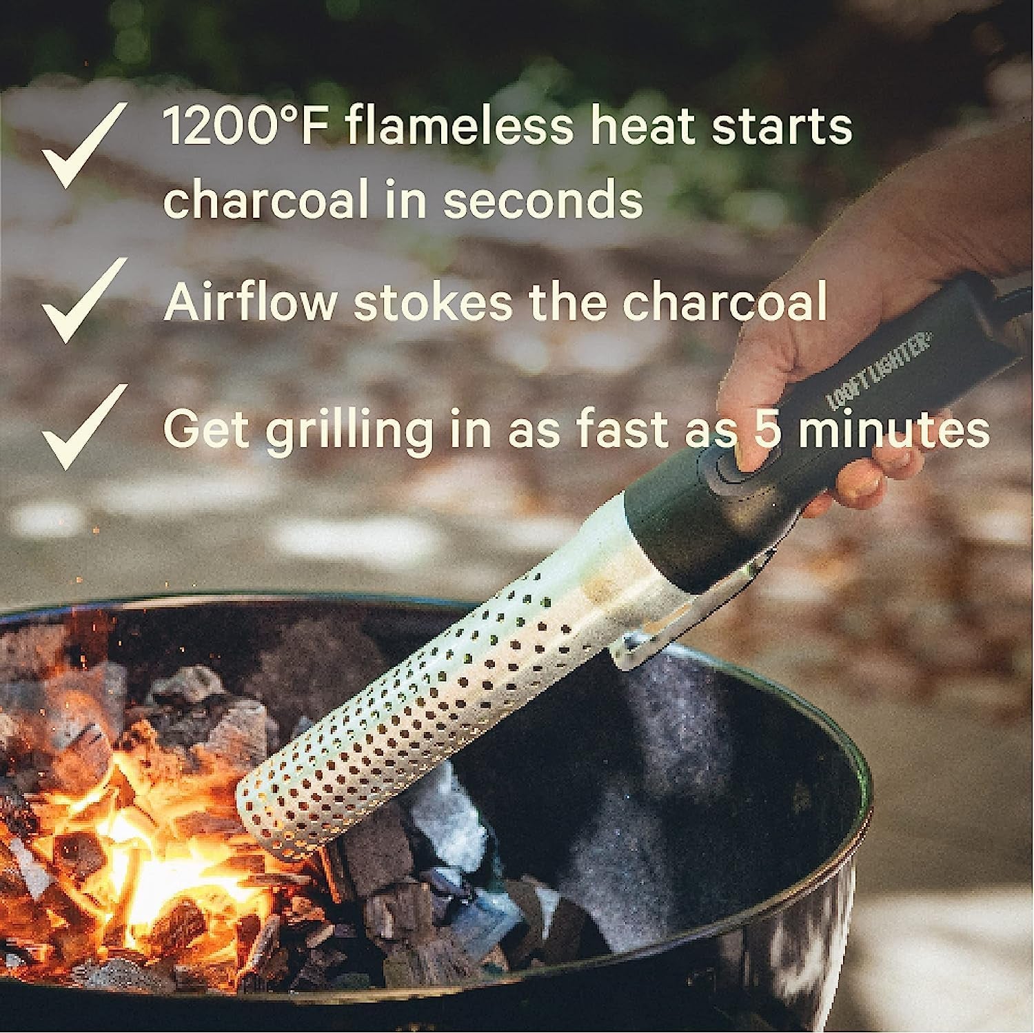 Looft Lighter 1 | All-Electric Charcoal Starter | Super Heated Air Reaches 1200°F in 60 Sec | Lights All Fuels: Briquettes, Fireplace Logs, and More