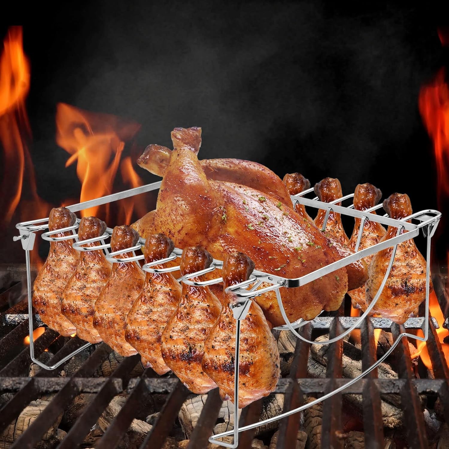 3-In-1 Rib Rack for Smoking & Chicken Leg Rack for Grill - Holds 6 Lar ...