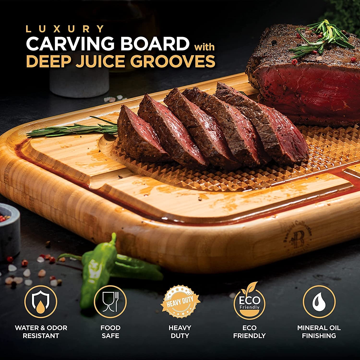 Turkey Platter for Thanksgiving - Carving Board for Turkey, Extra Large 18 X 13 Bamboo Cutting Board with Juice Groove - Reversible Butcher Block with Grid Grip & Deep Juice Well for Kitchen Gift Idea