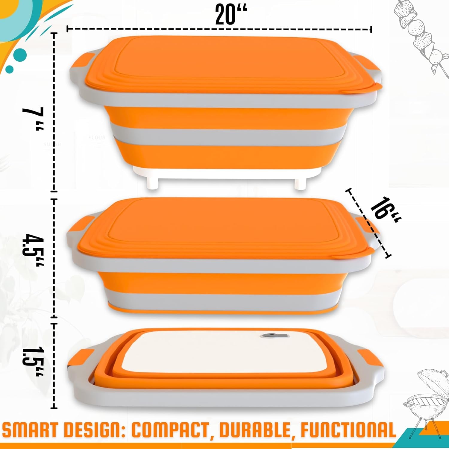 MAYALEAD BBQ Prep Tub with 2 Pcs Meat Shredder Claws, Collapsible Cutting Board, Cutting Board with Lids, Drip Easy BBQ Prep Tub with Lid-Xl Size