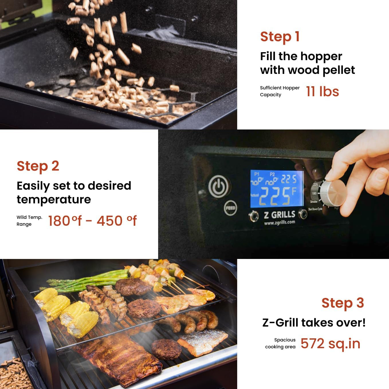 Wood Pellet Grill Smoker with PID Controller, 8-In-1 Master Sear BBQ Grill, Auto Temperature Control, Huge Storage Cabinet Side Shelf with Tool Hooks, 572 Sq in Cooking Area for Outdoor, 600D