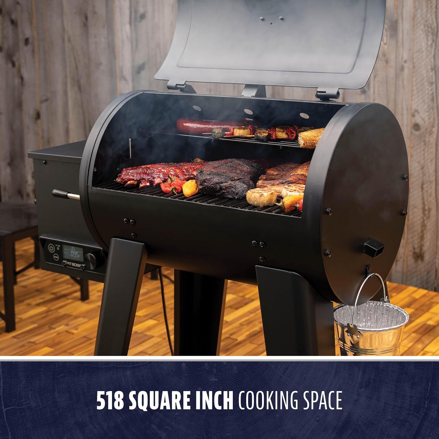 500 FB2 Series Wood Pellet Grill & Smoker with Flame Broiler and LCD Digital Controller, 518-Sq. In. Cooking Space, 180°F to 500°F Temperature Range, Meat Probe, 5 Lb. Pellet Hopper, Black