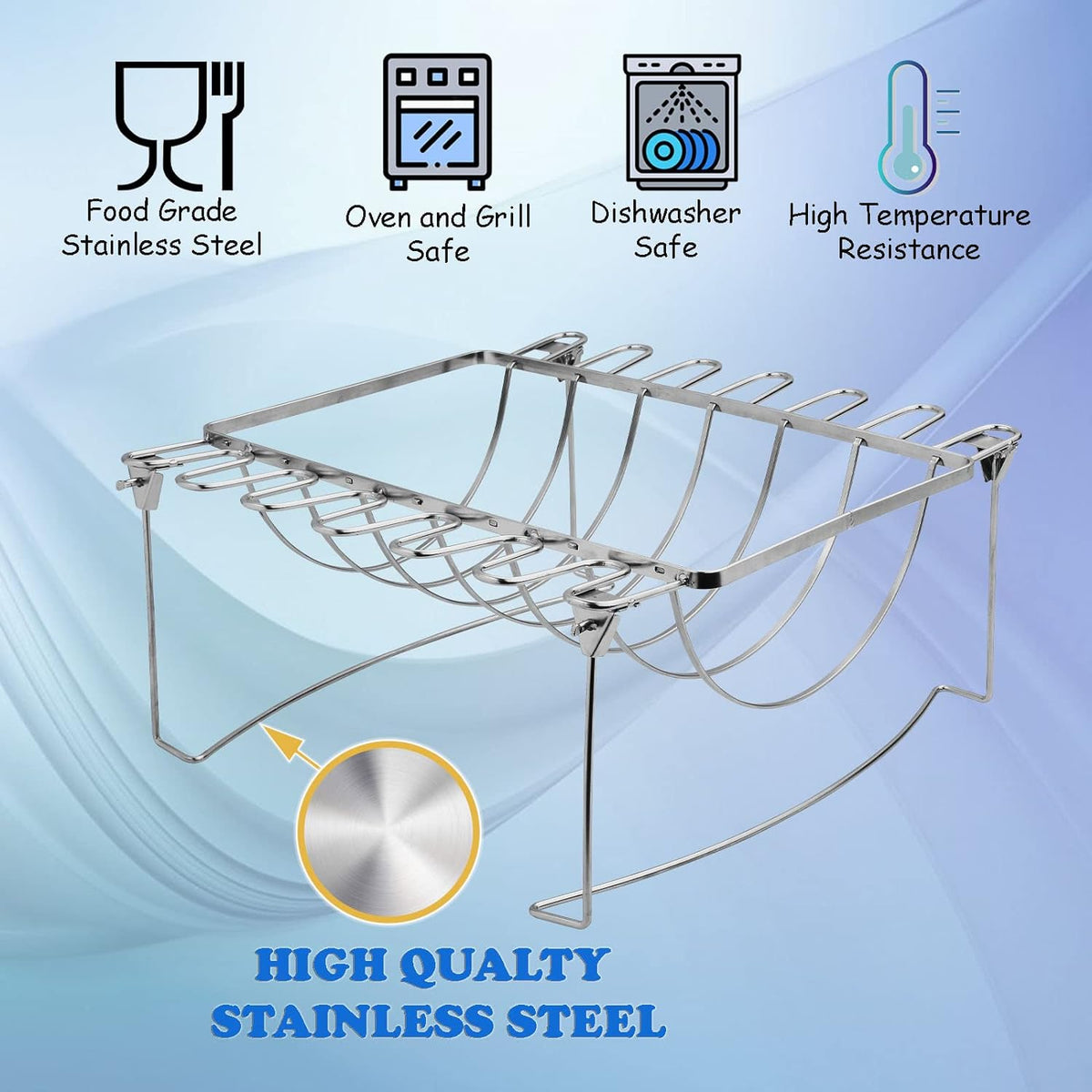 Chicken Ribs On Rack 3-In-1 Rib Rack for Smoking & Chicken Leg Rack for Grill - Holds 6 Lar ...