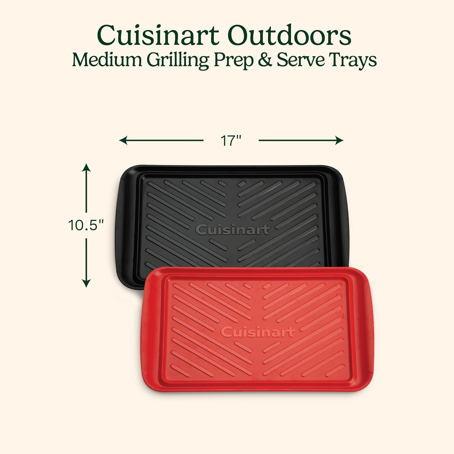 Grilling Prep & Serve Trays, 17X10.5 Inch BBQ Trays Safe for Food Handling, 2 Dishwasher Safe Nesting Trays Black & Red, Perfect Grilling Tray for Cooked & Raw Meat, Fits 6 Burgers