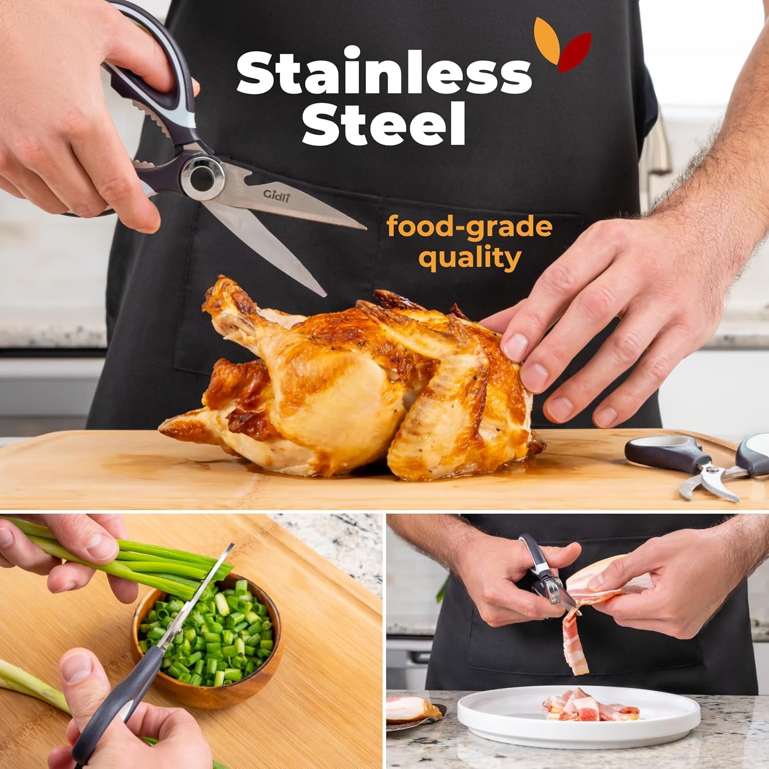 Kitchen Shears by  - Lifetime Replacement Warranty - Includes Seafood Scissors as a Bonus - Heavy Duty Utility Stainless Steel All Purpose Ultra Sharp Scissors for Food - Cooking Shears