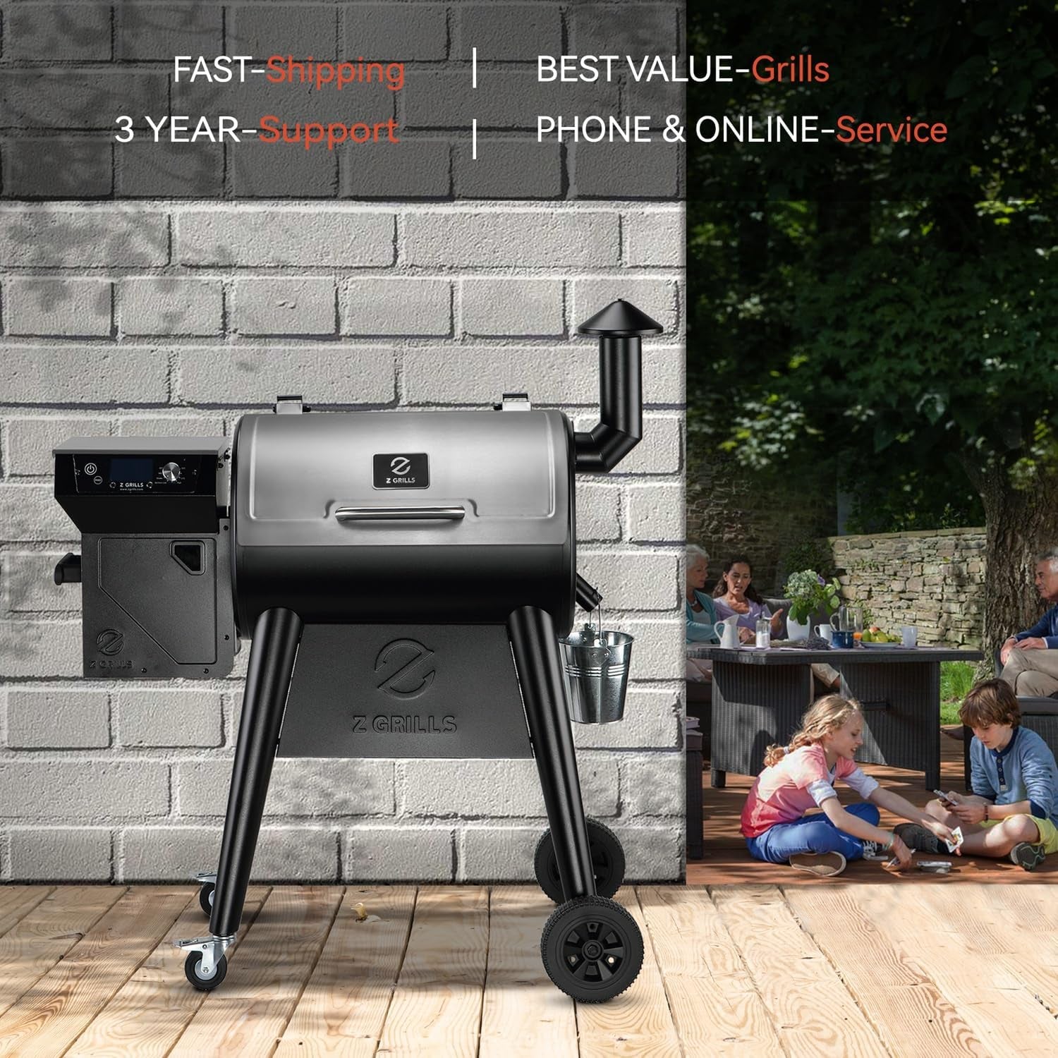 Wood Pellet Grill Smoker with PID 2.0 Controller, 459 SQ.IN, 450°F Max Temperature, 8 In-1 BBQ Grill, LCD Screen, Meat Probes, Rain Cover, Backyard Camping Bake and Roast, 450E