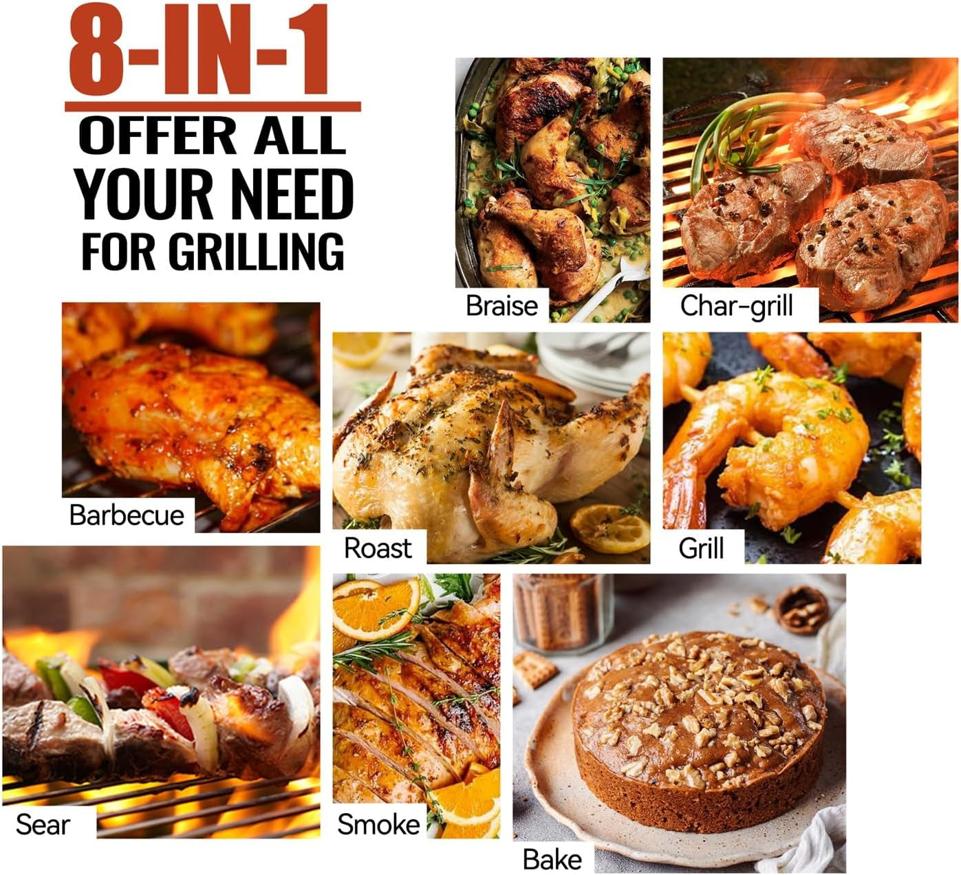 Wood Pellet Grill Smoker with PID 2.0 Controller, 459 SQ.IN, 450°F Max Temperature, 8 In-1 BBQ Grill, LCD Screen, Meat Probes, Rain Cover, Backyard Camping Bake and Roast, 450E