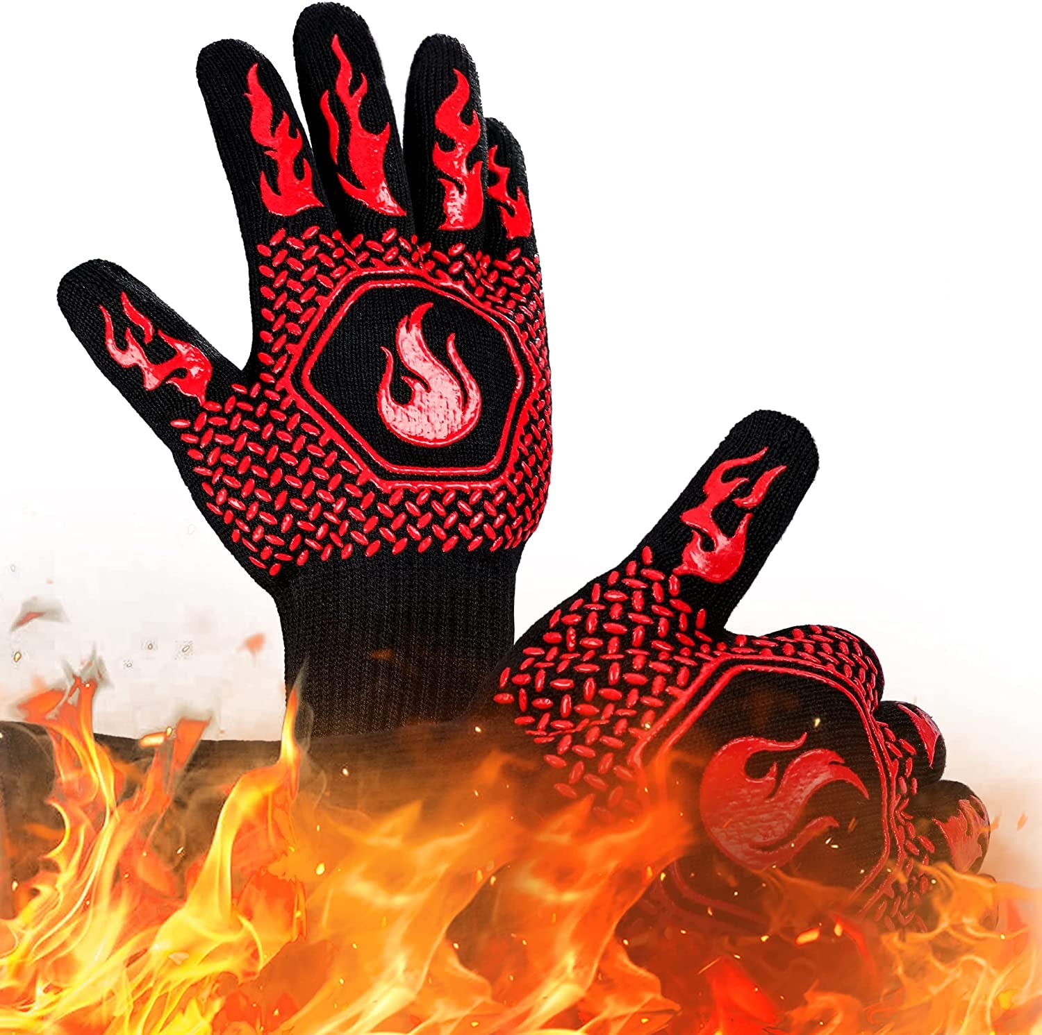 BBQ Grill Gloves 1472℉ Extreme Heat Resistant Grilling Gloves Non-Slip BBQ  Oven