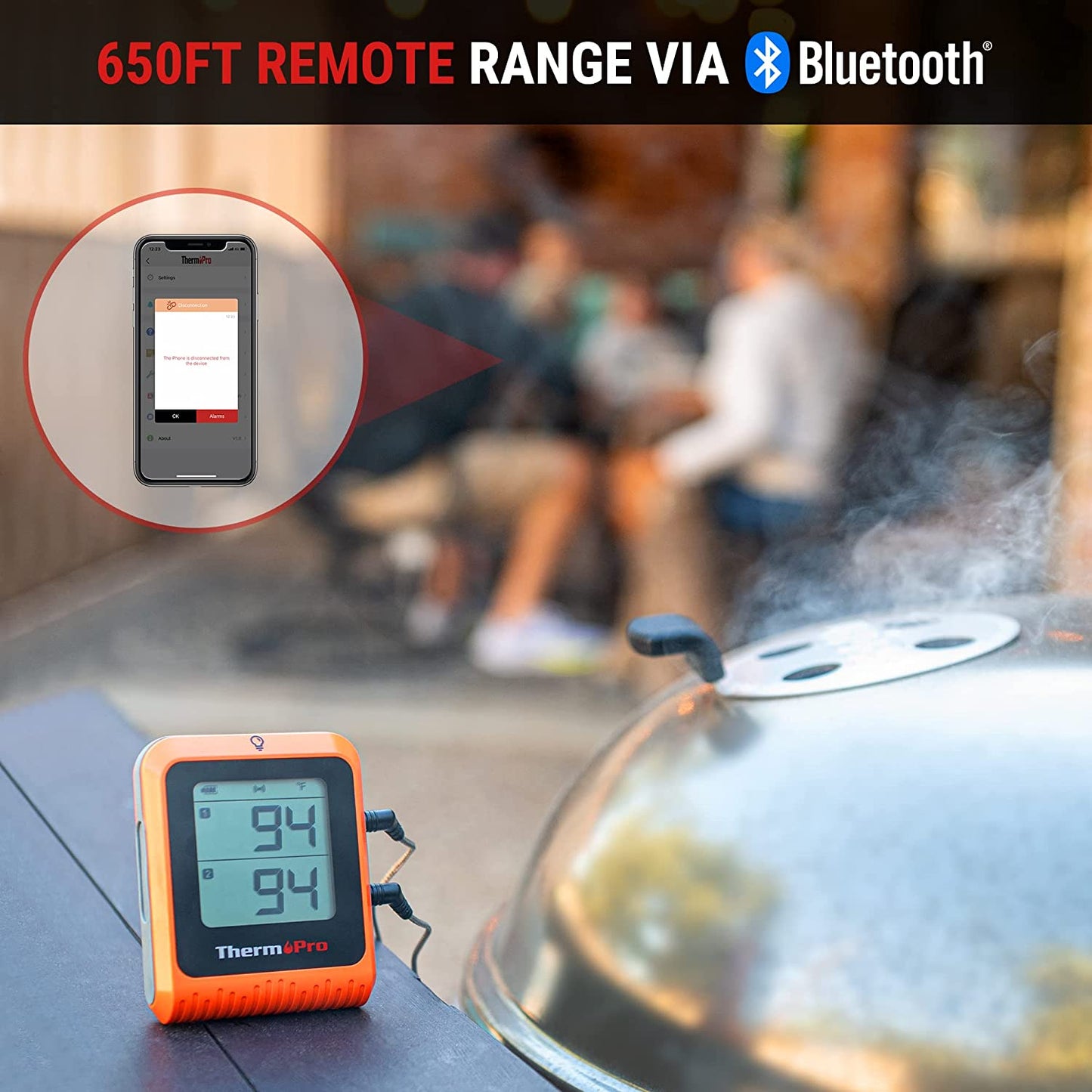 Wireless Meat Thermometer of 650FT, Bluetooth Meat Thermometer for Smoker Oven, Grill Thermometer with Dual Probes, Smart Rechargeable BBQ Thermometer for Cooking Turkey Fish Beef