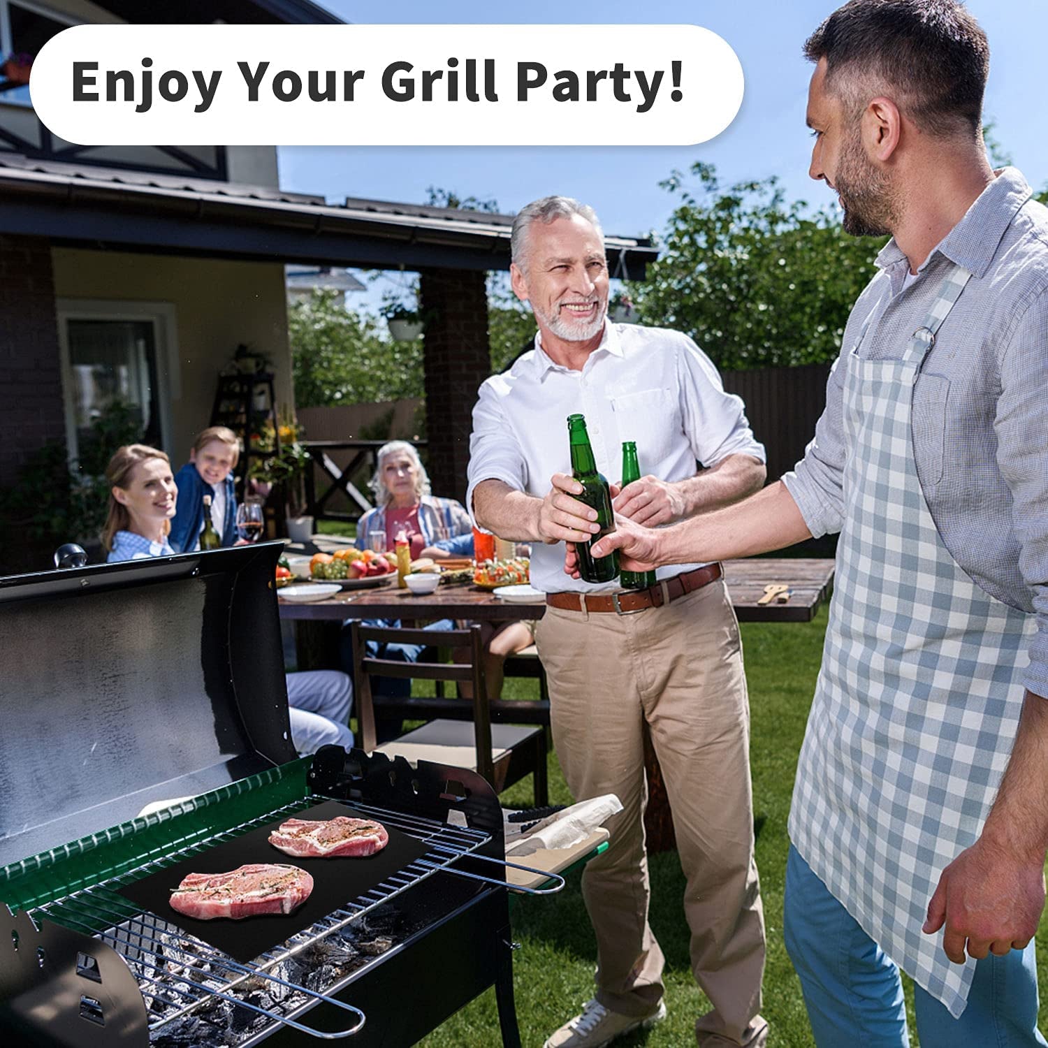 Grill Mats for Outdoor Grill -Set of 5 Nonstick BBQ Grill Mat 15.75 X 13", Reusable & Heavy Duty under Grill Mat, Easy to Clean, Works for Gas, Charcoal, Electric Grill