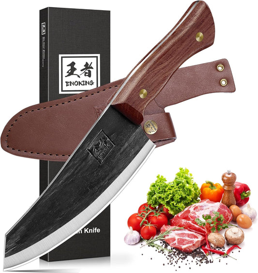 Nakiri Knife, 6.6 Inch Meat Cleaver Vegetable Kitchen Knife Hand Forged Japanese Chef Knife High Carbon Steel Chopping Knife with Leather Sheath Multipurpose Asian Knife for Home & Outdoor