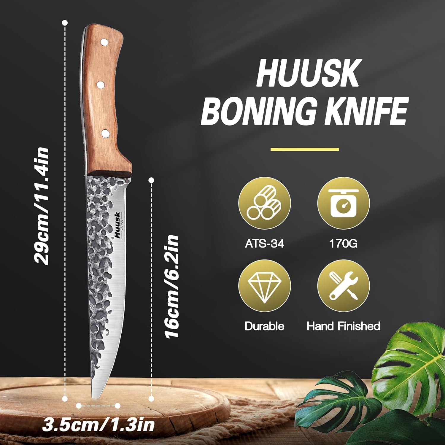 Huusk Knives from Japan, Boning Knife for Meat Cutting 6 Inch, Butcher Knife for Brisket Trimming, Viking Knife with Sheath for Outdoor Cooking, Full Tang Kitchen Utility Knife, Thanksgiving Gifts