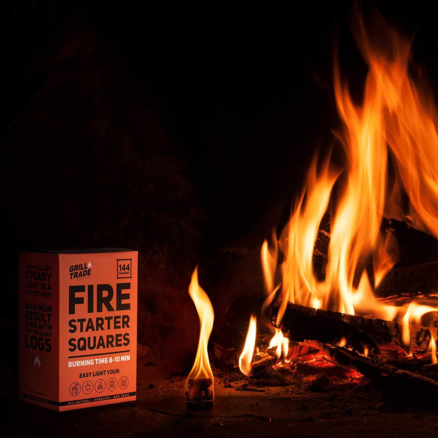 Fire Starter Squares 144, Easy Burn Your BBQ Grill, Camping Fire, Wood Stove, Smoker Pellets, Lump Charcoal, Fireplace -- Fire Cubes Are the Best Barbeque Accessories -- 100% All Natural