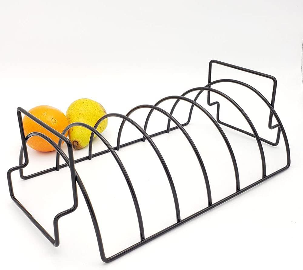 Rib Rack and Roast Chicken Rack with Non Stick Porcelain Coating Steel |Extra Large Combination Rack Holder for Grilling to Hold 6 Rib Rack - Black