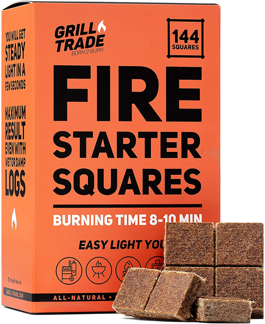 Fire Starter Squares 144, Easy Burn Your BBQ Grill, Camping Fire, Wood Stove, Smoker Pellets, Lump Charcoal, Fireplace -- Fire Cubes Are the Best Barbeque Accessories -- 100% All Natural