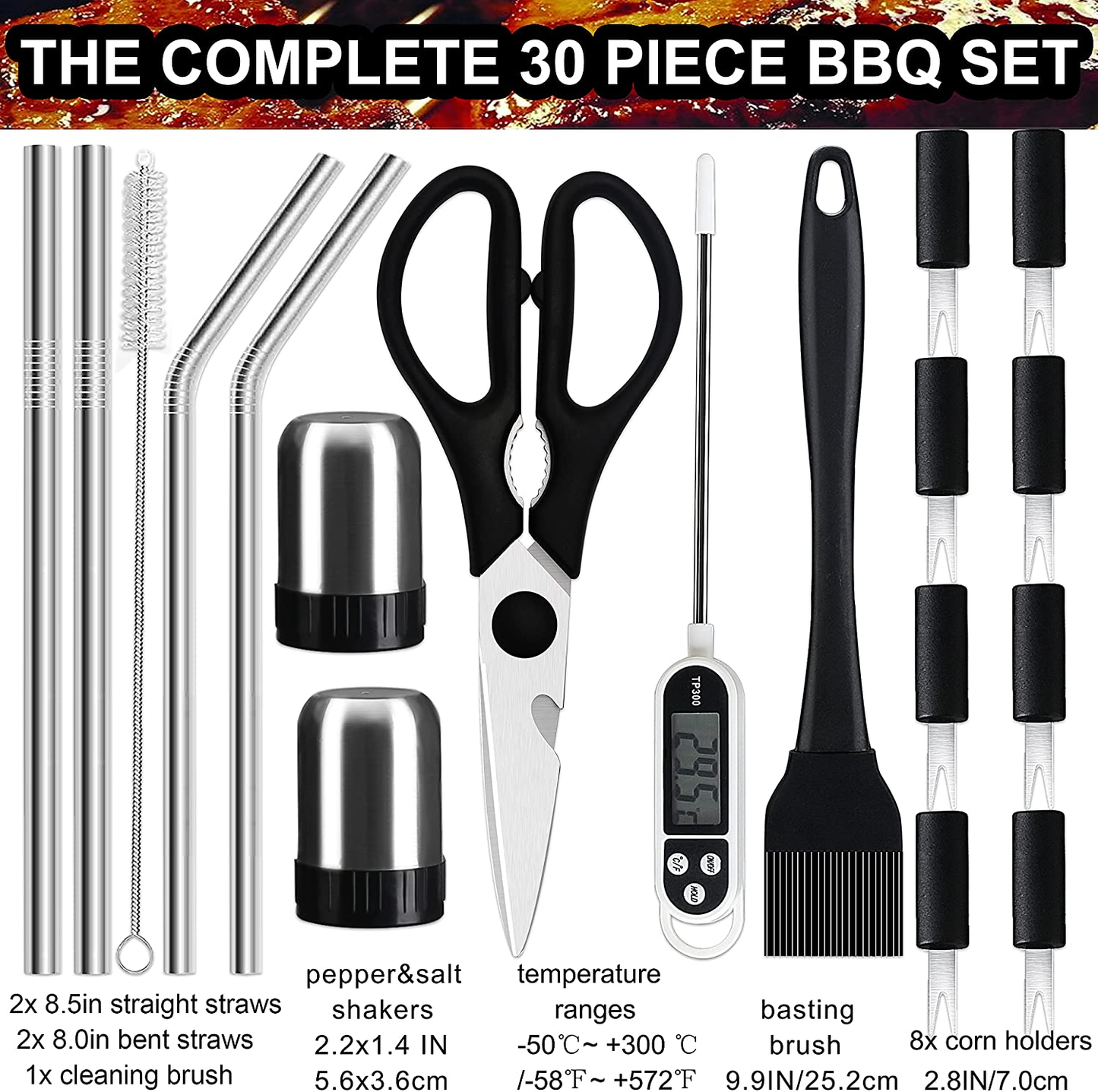 31PC Heavy Duty BBQ Grilling Accessories Grill Tools Set - Stainless Steel Grilling Kit with Storage Bag for Camping, Tailgating - Perfect Barbecue Utensil Gift for Men Women