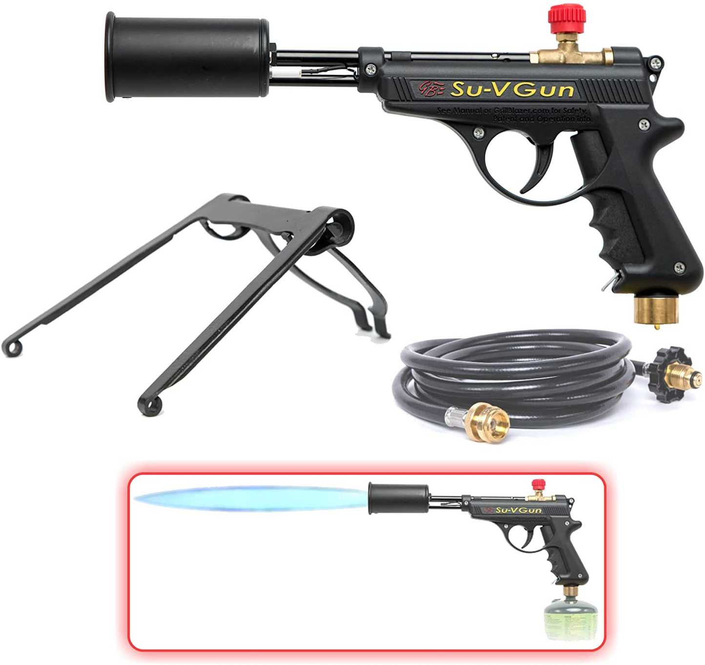 Su-Vgun Grill Torch Set - Charcoal Starter - Includes Propane Bottle Stand and 8” Hose - Professional Cooking, Grilling and BBQ Tool