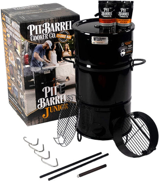 Pit Barrel Cooker Junior Package - 14 Inch Drum Smoker | Porcelain Coated Steel Drum BBQ Grill