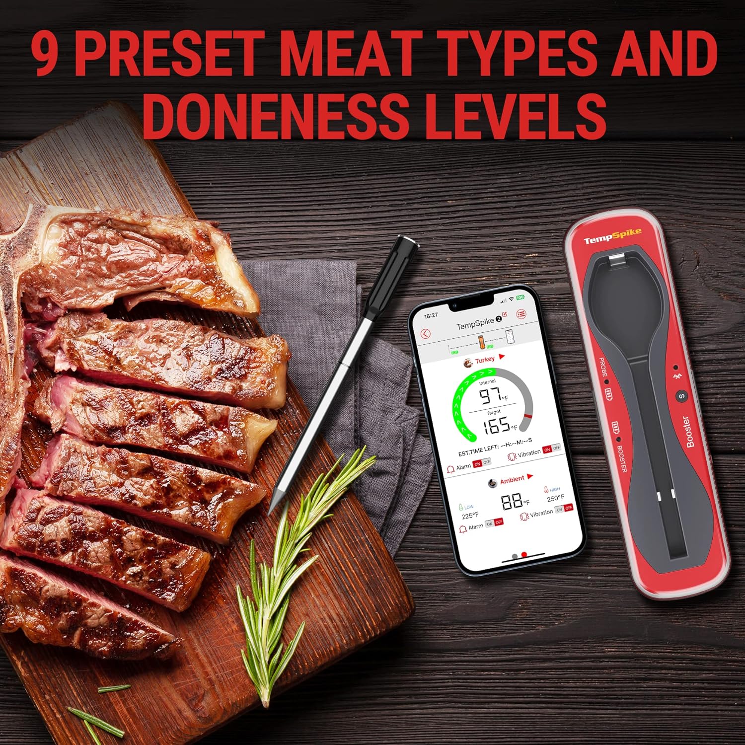 Tempspike Premium Truly Wireless Meat Thermometer Up To 500-Ft Remote ...