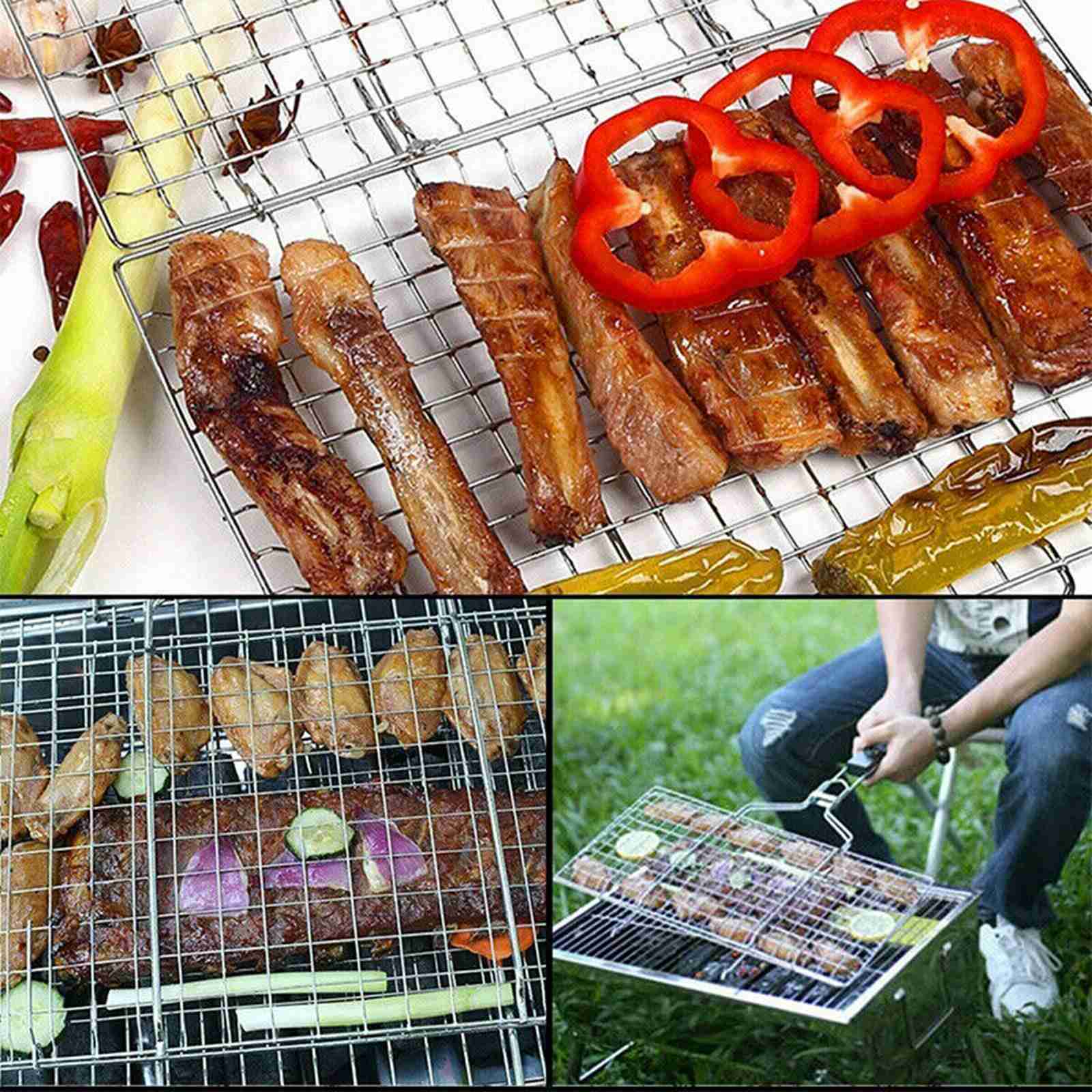 Barbecue Grilling Basket Grill BBQ Net Steak Meat Fish Mesh Holder Home Tools BBQ Barbecue Cooking Grill Sliver
