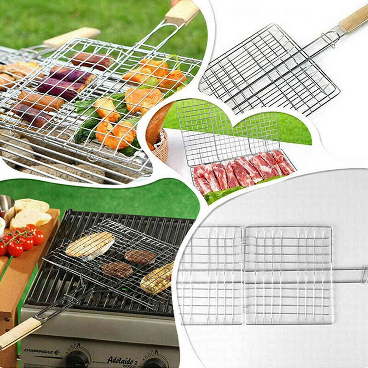 Barbecue Grilling Basket Grill BBQ Net Steak Meat Fish Mesh Holder Home Tools BBQ Barbecue Cooking Grill Sliver