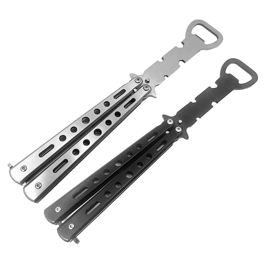 Stainless Steel Cutter Practice Butterfly Beginner Training Folding Knife Bottle Opener For Outdoor Camping Multifunctional Tool