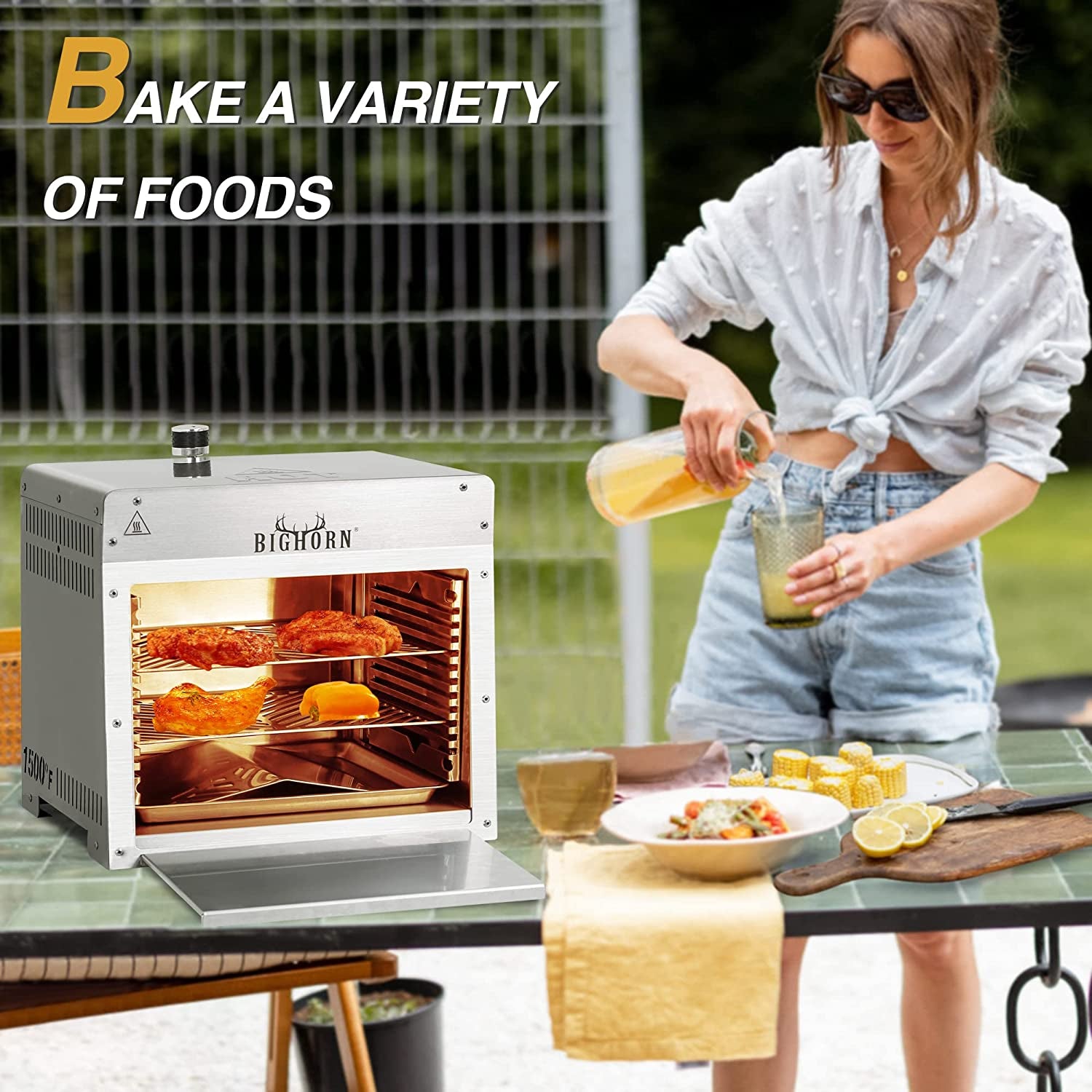 Portable Infrared Broiler Propane Gas Grill, 1500 Degree Stainless Steel Tabletop Quick Cooking Steak Grill for Meat, Seafood, Veggies