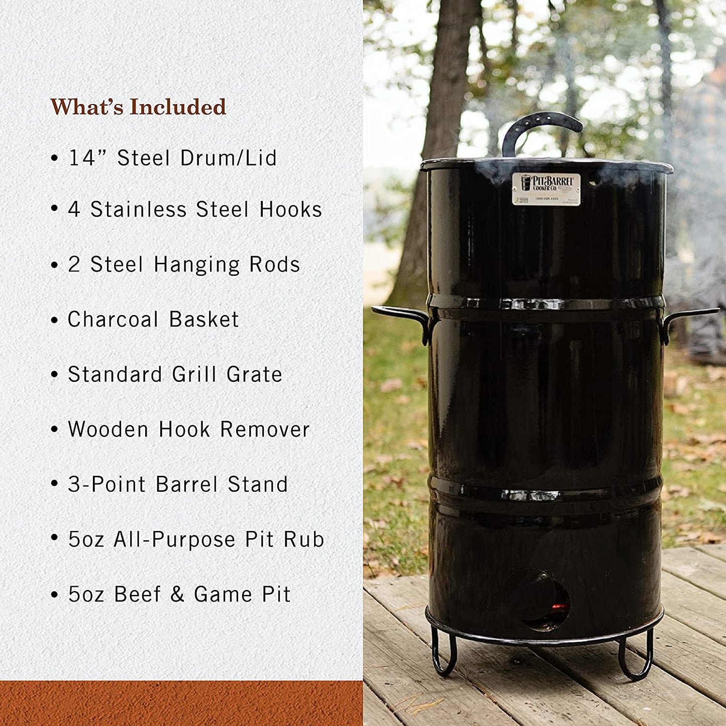 Pit Barrel Cooker Junior Package - 14 Inch Drum Smoker | Porcelain Coated Steel Drum BBQ Grill