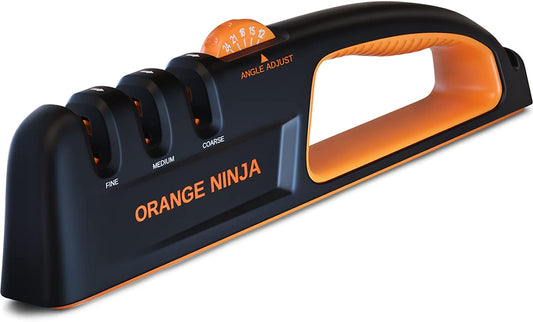 Orange Ninja Knife Sharpeners for Kitchen- 5 Adjustable Sharpening Angle- Premium Quality - Handheld Knives & Pocket Knife Sharpener by