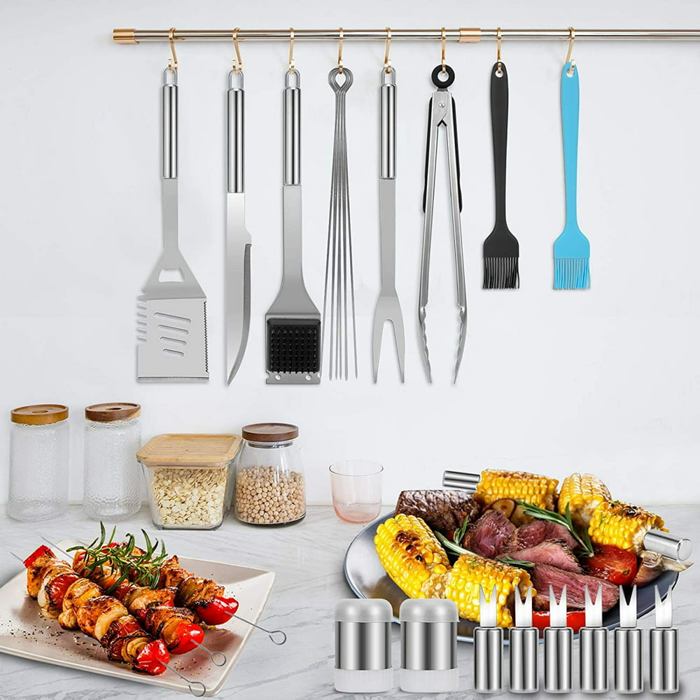 41Pcs BBQ Grill Tool Set with Storage Bag Extra Thick Stainless Steel Spatula Fork & Tongs